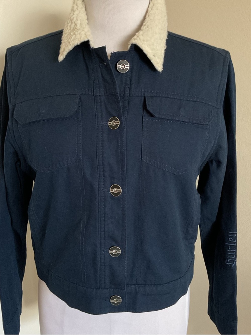 Hurley Women’s Trouper Sherpa-Lined Canvas Jacket Obsidian Extra Small XS - Picture 2 of 11